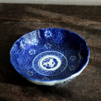 ベロ藍で素敵◆伊万里　花文印判膾皿　骨董・antiques 丁寧な暮らしに。明治時代の画像