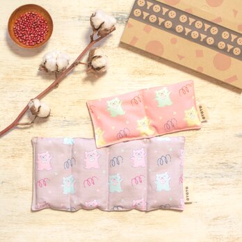 温活＊ほっこりぽかぽか あずきカイロ2個セット│お腹用レギュラーサイズ＆目元用ミニサイズ＊fancypop-bear くま柄の画像