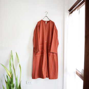 organic cotton pleats pocket dress (orange stripe)の画像