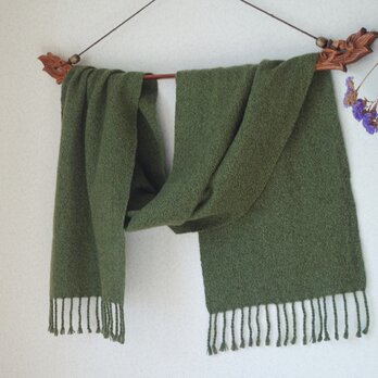 手織りカシミアマフラー・・杢グリーンの画像