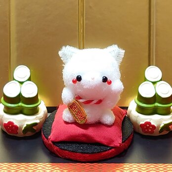 ◇◆ポンポン正月◆◇カップ入り！招き白猫( ^•ω•ฅ^)左手上げの画像