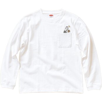 長袖ポケット付Tシャツ『隠れハンバーガー』男女兼用 ロンTの画像