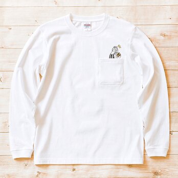 長袖ポケット付Tシャツ『隠れハンバーガー』男女兼用 ロンT