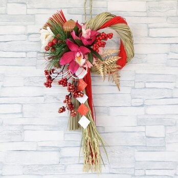 お正月飾り早割企画15％OFF！！くるりと注連縄飾り（紅白の御幣付き）