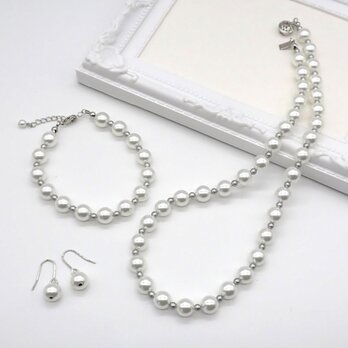 パールアクセサリーセット③　3点セット【ネックレス・ブレスレット・ピアス／イヤリング】