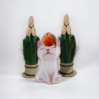 ミカンと猫のブローチの画像