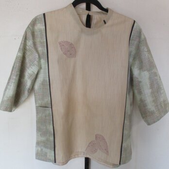 ７４９６　紬の着物で作ったプルオーバー　#送料無料の画像