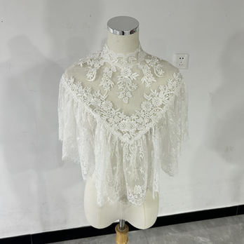 可愛い ケープ マント ウエディングドレス ハイネック 可憐な花刺繍のトップス ボレロ 結婚式/花嫁の画像
