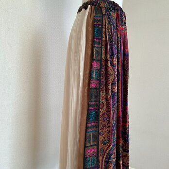 アラベスク柄　シルクジャガード　 タックギャザースカートの画像