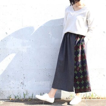 カンタ刺繍シルクとウールのスリットコンビスカート【ヘリンボーンC】の画像