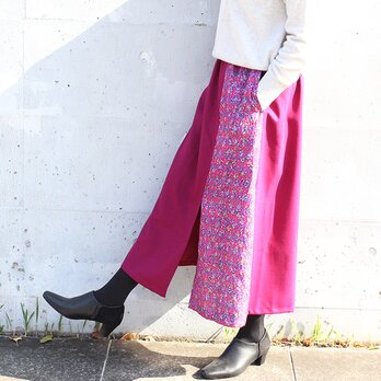 カンタ刺繍シルクとウールのスリットコンビスカート【マゼンタピンクB】の画像