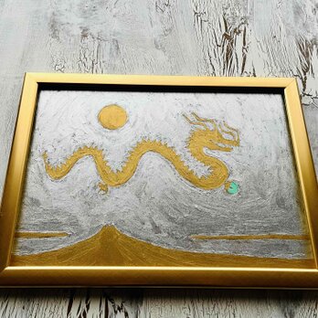 【勝利・金運】金龍様　２・原画・油彩画・額装・特大の画像