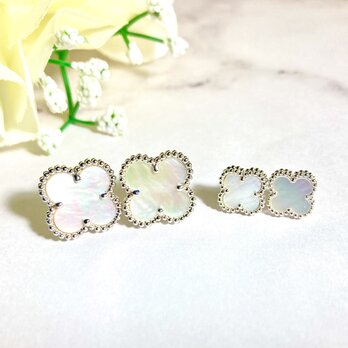 大人気No.1！高品質・ラッキークローバー　１５ｍｍ９ｍｍスタッドピアス　18金GP　プラチナGP