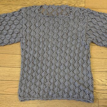 ハープサルレース編みの半袖ニット（グレーベージュ）の画像