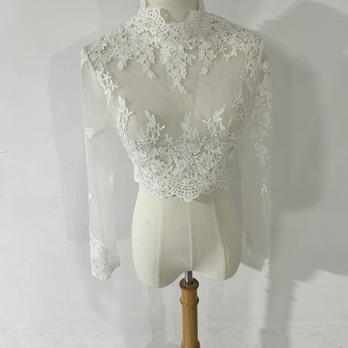 大人気上昇!ウエディングドレス 可憐な花刺繍のトップス ハイネック　ボレロ　長袖　ブラウス 結婚式の画像