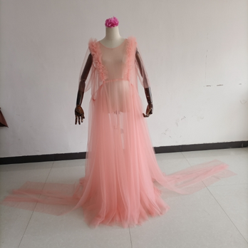 美品！ピンク妊婦ドレス マタニティ シースルー オーバードレス ワンピース ソフトチュール 写真撮影の画像