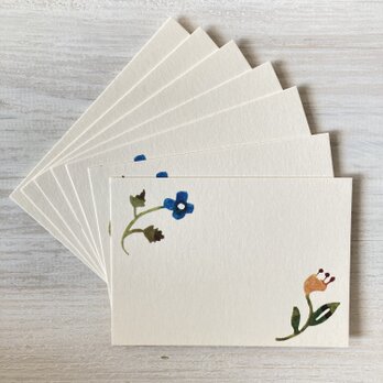 一筆カード7枚セット・型染め「野花・青×黄」の画像