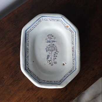 18世紀 小さな花絵オクトゴナル楕円皿 28cm キュノワール 0501504の画像