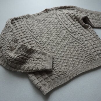 茶系ベージュ　手編みガンジーセーター