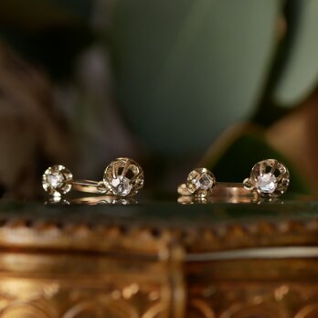【FE-08】　K18　ドルムーズピアス　天然ダイヤモンド　アンティークピアス　フランスアンティークの画像