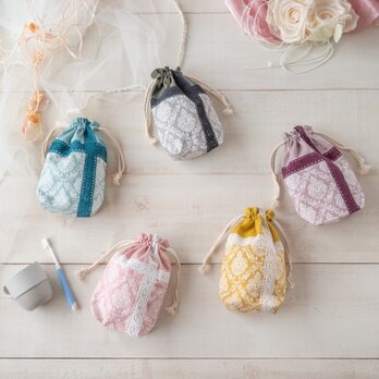 上品なダマスク柄のコップ袋　｜サイズ変更対応