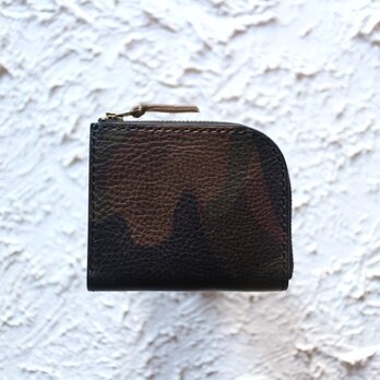 【一点物即納品】L字ファスナー小さい財布 ～イタリアン迷彩ヌメ×イタリアンバケッタブラック～の画像