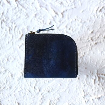 【一点物即納品】L字ファスナー小さい財布 ～イタリアン迷彩ヌメブルー×イタリアンバケッタブラック～の画像