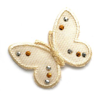アップリケワッペン バタフライ ラインストーン クリームイエロー w-1792 蝶々　ちょうちょの画像