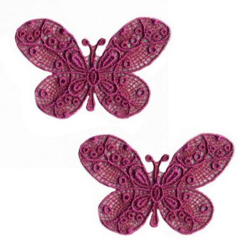 アップリケワッペン レースバタフライフィユーシャピンク 2枚　1589　蝶々　ちょうちょの画像