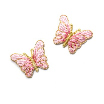アップリケワッペン ミニバタフライ 金色糸ピンク UI W-2195　蝶々　ちょうちょの画像