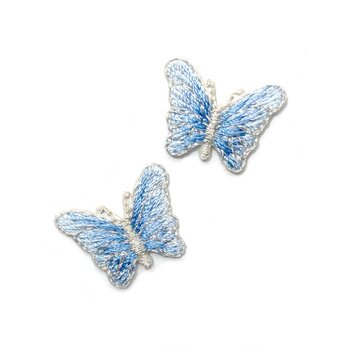 アップリケワッペン ミニバタフライ 銀色糸ブルー UI 　W-2196　蝶々　ちょうちょの画像