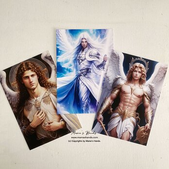 大天使ミカエルの スピリチュアル 開運 イラスト アート３枚 ハガキ ポストカード セット ♪の画像