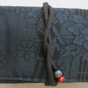 ７５１４　藍大島紬の着物で作った和風財布・ポーチ＃送料無料の画像