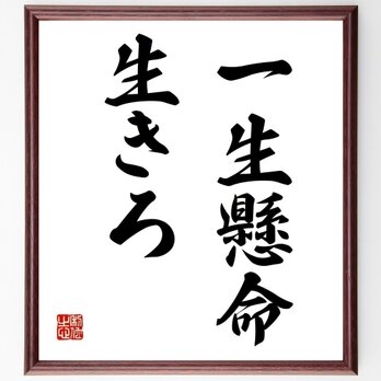 名言「一生懸命生きろ」手書き書道色紙額／受注後の毛筆直筆（Y5463）の画像