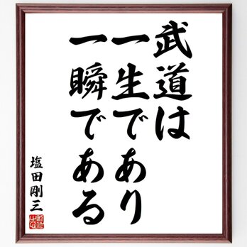 塩田剛三の名言「武道は一生であり一瞬である」額付き書道色紙／受注後直筆／Y5405の画像