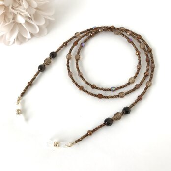 チェコガラス ビーズ メガネチェーン グラスコード メガネストラップ ブラウン 茶