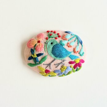 ことりと草花の刺繍ブローチ(botanical）#213の画像