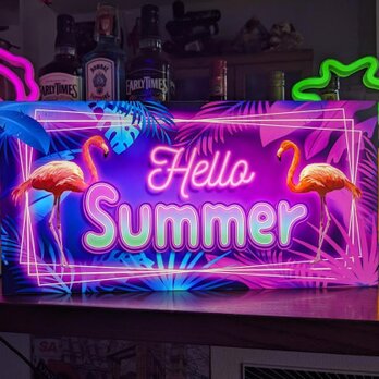 【Lサイズ】フラミンゴ 夏 トロピカル サマー ハワイ ビーチ 店舗 自宅 サイン ランプ 照明 看板 置物 雑貨 ライトBOXの画像