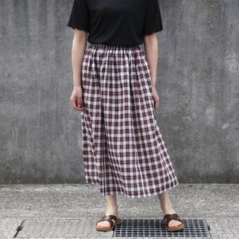 【即納】播州織 ロングスカート（チェック 赤×白）ポケット付き チェック柄　XSサイズの画像
