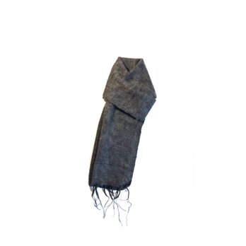 グレーx黒、手織りカシミア、ミニスカーフ 140x30cm MOMOZONO archiveの画像