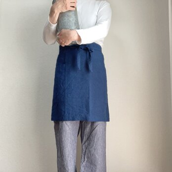 カフェエプロン　ベルギーリネン２５番手　ブルーの画像