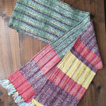 残糸使用　手織りの綿マフラー　☆送料無料☆