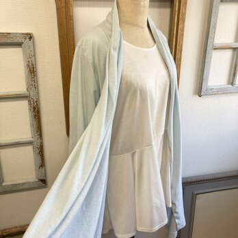 大人カーディガン❤️ドレープロングカーディガン　水色（サイズフリー L〜 L L）の画像