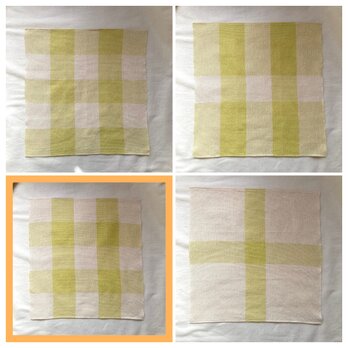 全部違う柄のキッチンクロス　タテヨコ2本ライン　手織り　天然繊維の画像