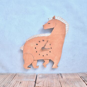 【受注制作】はんなりとした馬＊ライトオークの時計 木製 掛け時計の画像