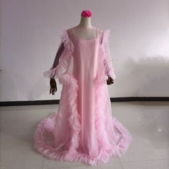 美品！ピンク オンショルダードレス+ ケープ風ドレス 抜群のおしゃれ見え 前撮り 結婚式の画像