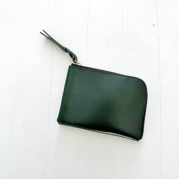 大きい L字財布 本革 カードケース 深緑の画像