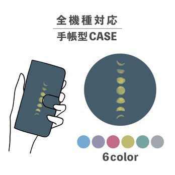 月 ムーン 満ち欠け 宇宙 夜 イラスト 全機種対応スマホケース 手帳型 カード収納 NLFT-BKCS-02sの画像