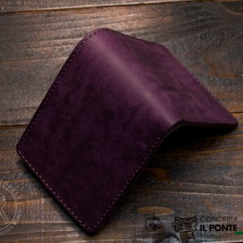 イタリアンレザー　プエブロ+マヤ　手縫い二つ折り財布　パープルブラウンの画像