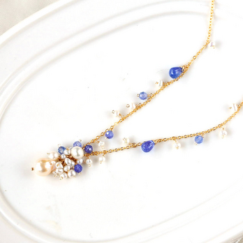 14kgf/タンザナイトxアコヤ真珠ネックレスの画像